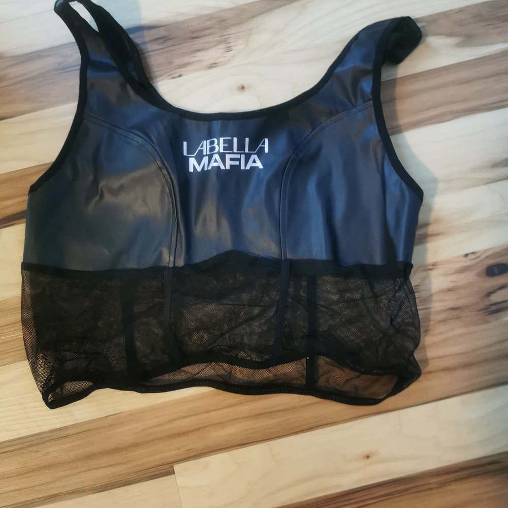 Leather and mesh crop top